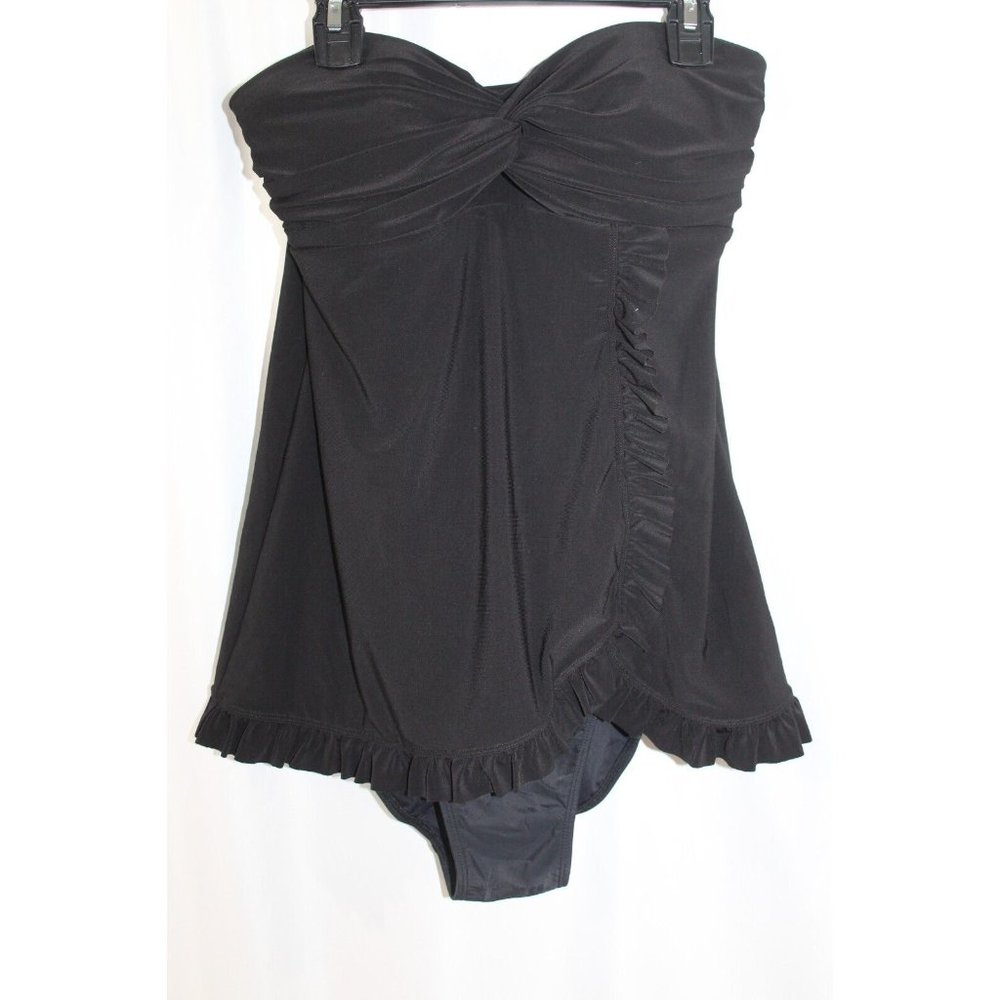 NWT Beyond Control Womens Black One Piece Ruffle Swimsuit Strapless 8 FLAW